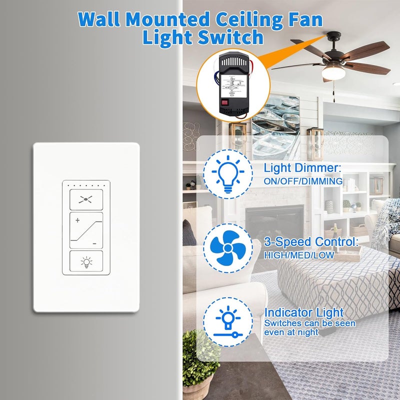 Humpptom Ceiling Fan Remote Control Kit, Universal Ceiling Fan Remote Control Kit, Fan Remote Control Kit, Ceiling Fan Wall Switch UC9050T UC 9050T, Compatible with Hunter Hampton Bay Harbor Breeze - Image 5